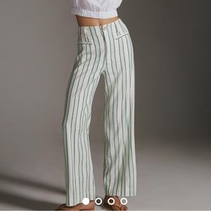 Anthropologie NWT Maeve The Colette Linen Blend Wide Leg Striped Flowy Pants 20W